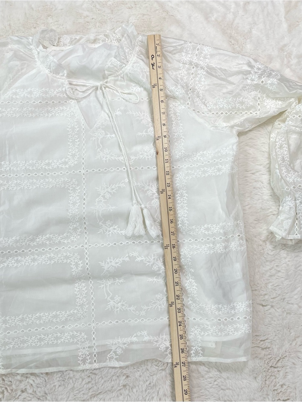 Commense white Embroidered Lace Peasant Top, Size XL, - Picture 4 of 11
